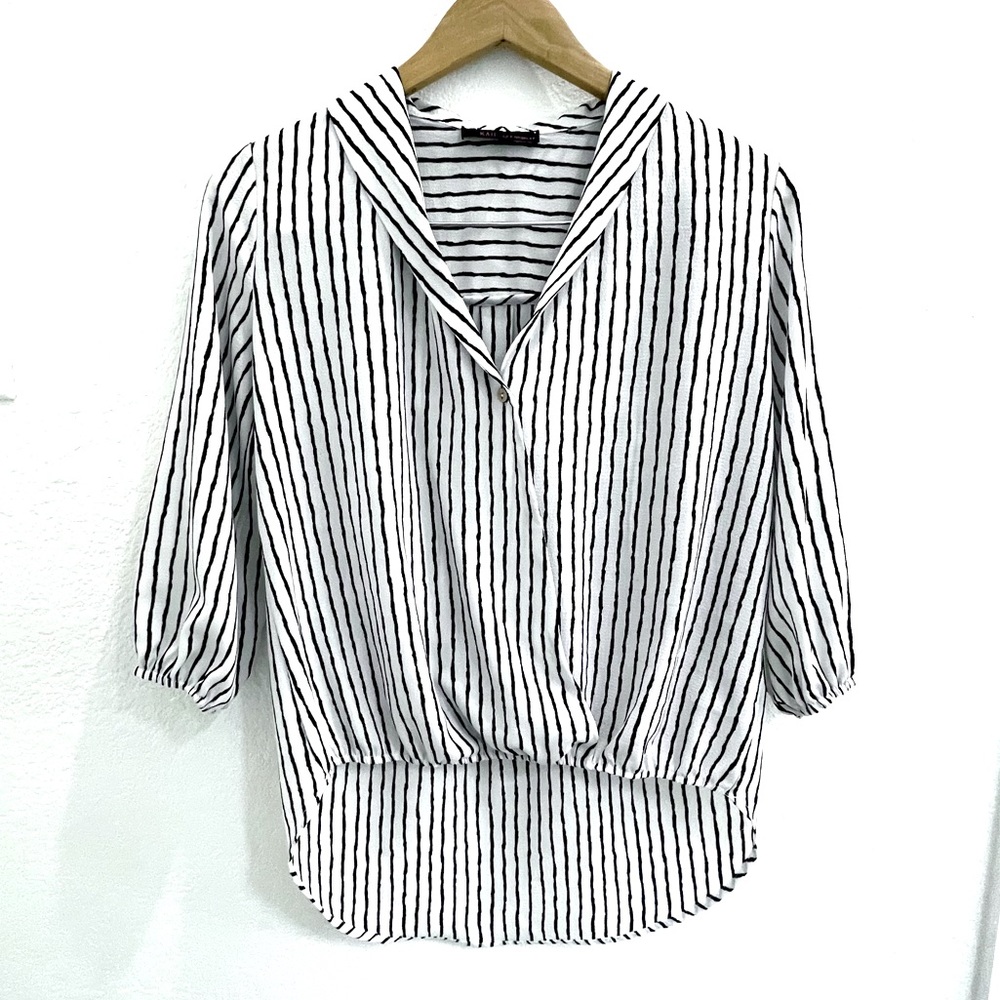 Black and White Small Striped Blouse from Kaii